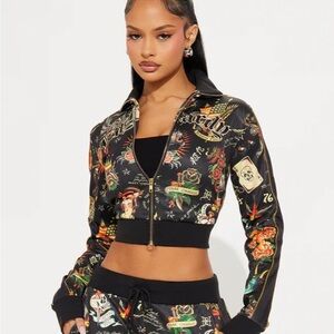 NEW! ED HARDY Y2K Shrunken Flashboard Track Jacket Black Size S